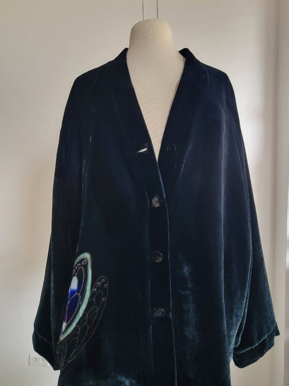 Chico's Anniversary Collection Teal/Emerald Green Silk Blend Velvet Jacket